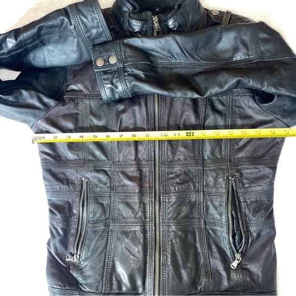 Womens GUESS LOS ANGELES LEATHER ZIP BOMBER JACKET BLACK Size M - Picture 9 of 13